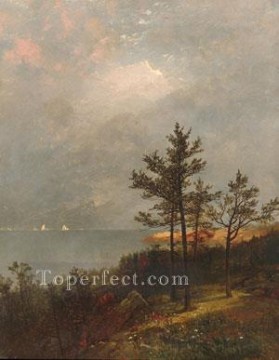 ジョン・フレデリック・ケンセット Painting - ロングアイランドサウンドに嵐が集まる ルミニズムの風景 ジョン・フレデリック・ケンセット